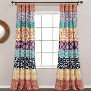 Anthropologie Fuchsia & Orange Lush Decor Bohemian Stripe Window Curtain